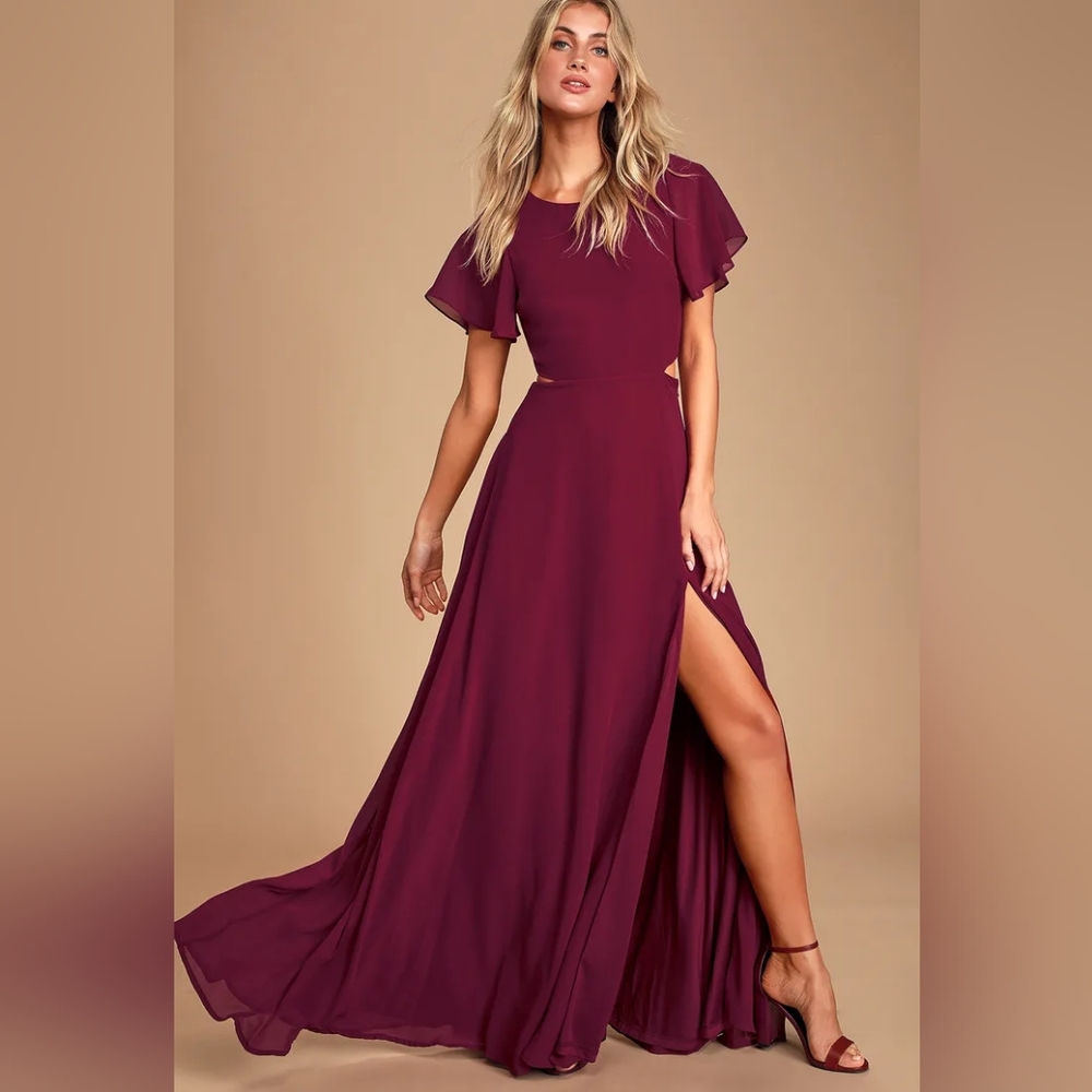 Lulus Garden Bliss Burgundy Cutout Maxi Dress XS